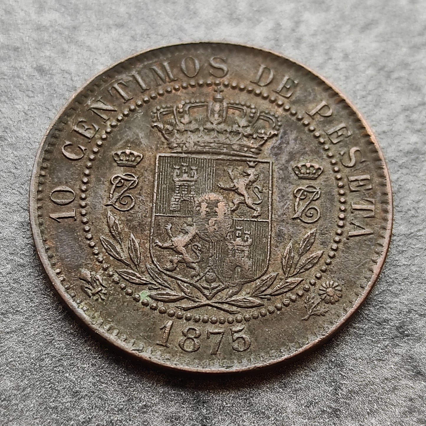 ESPAGNE 10 CELMOS 1875 CARLOS VII 9.89 gr