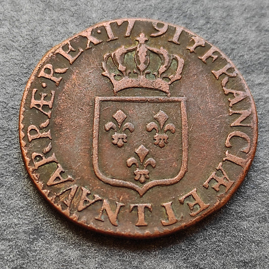 Luis XVI (1774-1792) Demi Sol con escudo 1791 T Nantes 5,93 gr 24,5 mm