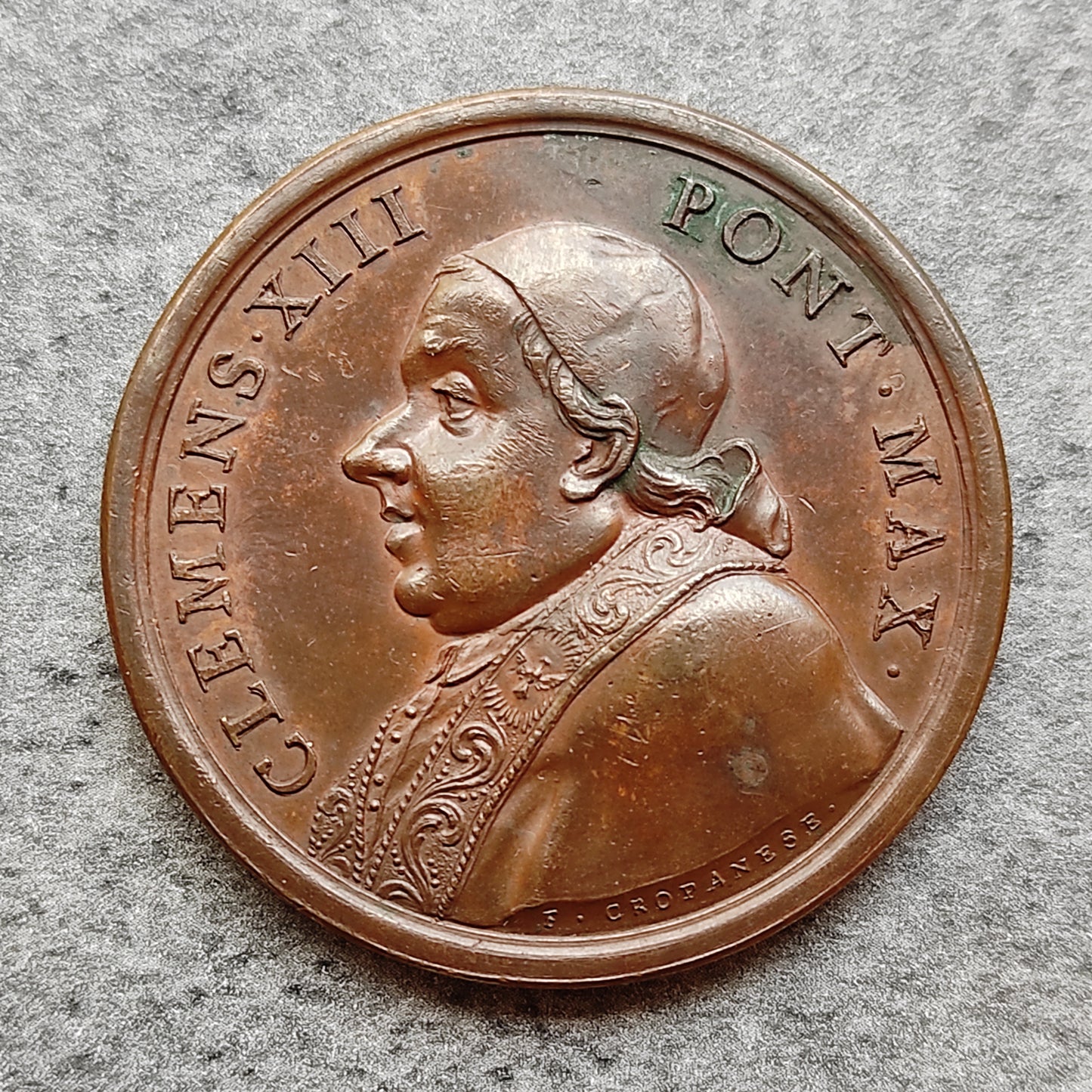 Medalla Vaticano y Estados Pontificios Clemente XIII (1758-1759) Liberalitas Redvx De Cropanese 43 mm 30,51 gr