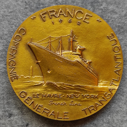 Medal General Compagnie Transatlantique Le France 1962 Bronze 53 mm 70.07 GR