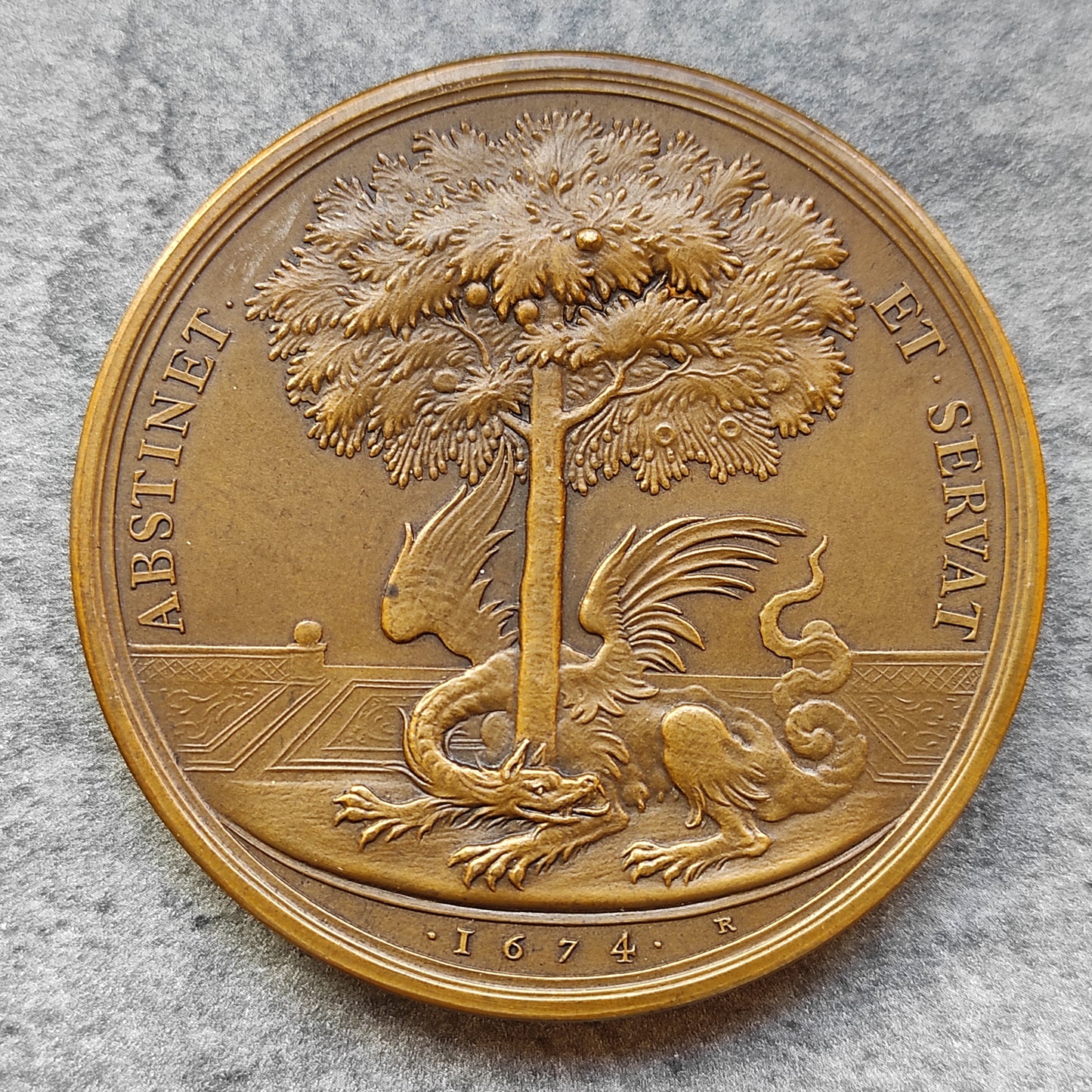 Médaille Colbert abstains and keeps 1674 en bronze 62 mm 122 gr