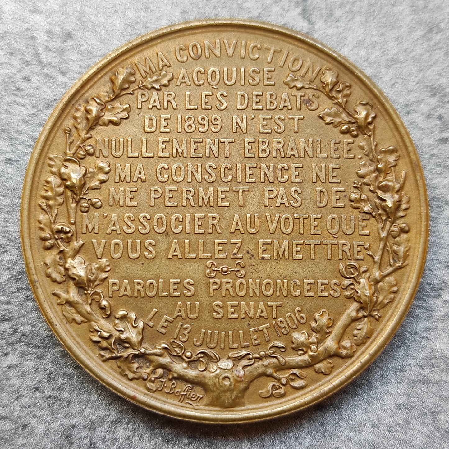 General medal Mercier vigilante Du Tractre Dreyfus by Baffier en bronze 50 mm 52.51 gr