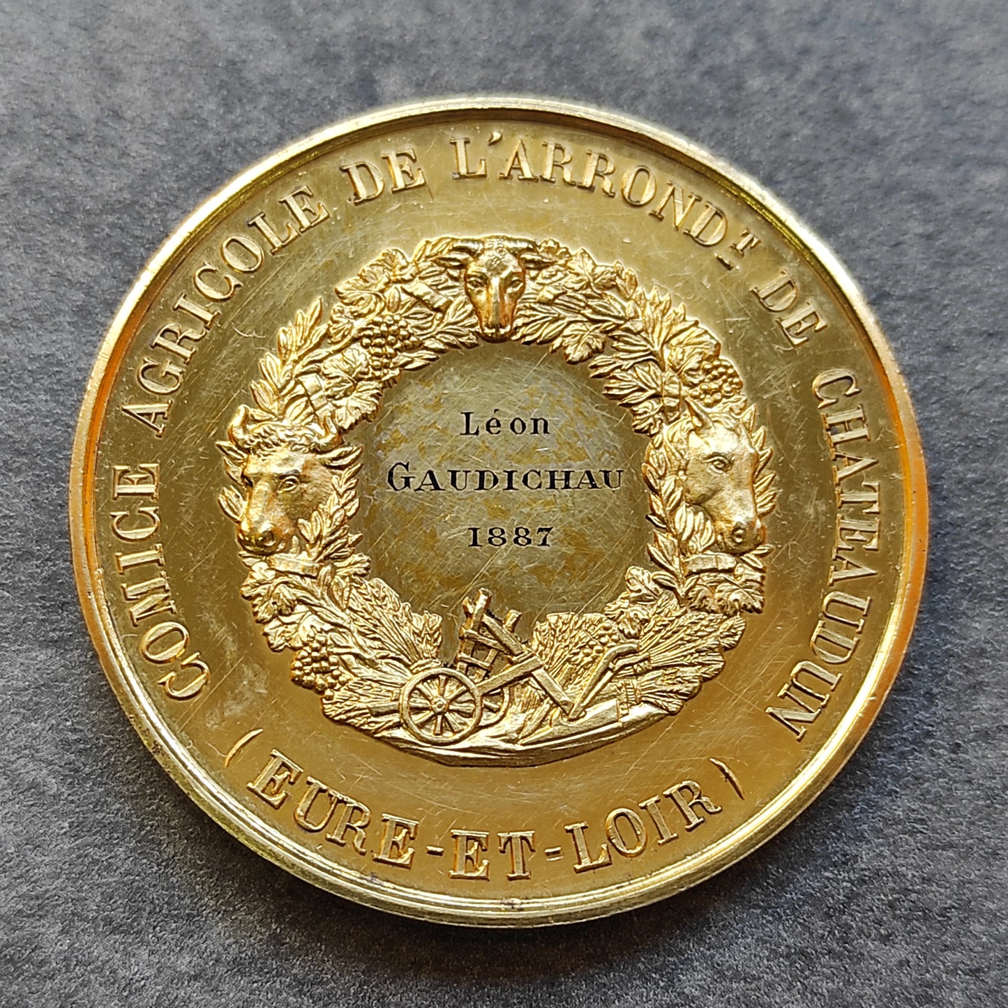 CHATEAUDUN 1887 COMICE MODICE IN VERMEIL (Golden Silver) 45 mm 49.62 GR