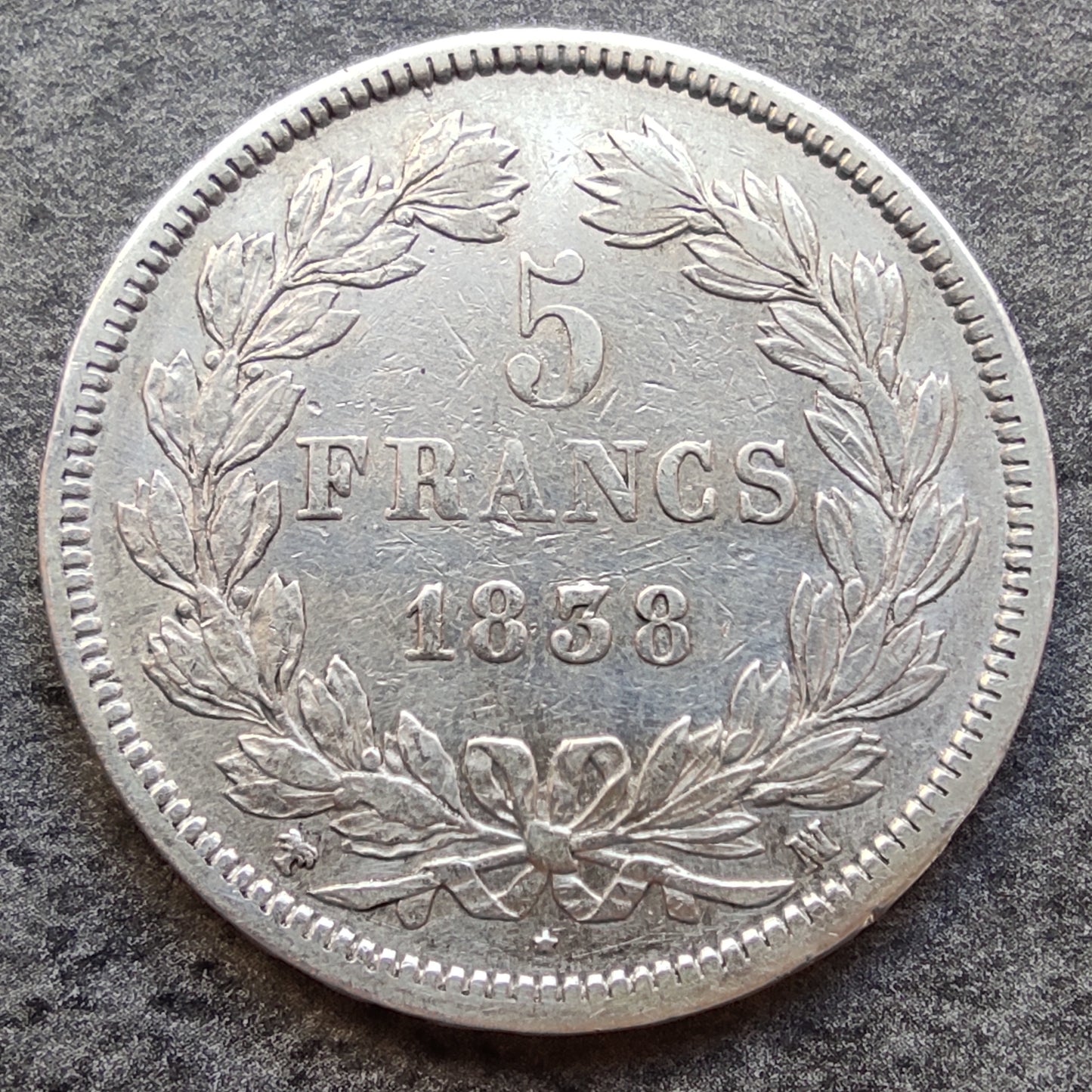 Luis Felipe I 5 francos 1838 MA Marsella Plata 24,90 gr