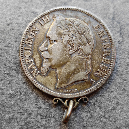 Napoleón III 5 francos 1867 A en plata montado en fianza 25,15 gr