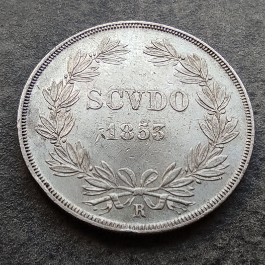 Vatican Pius 9 (1846-1878) Scudo 1853 R Rome year 8 Argent 26.80 Gr