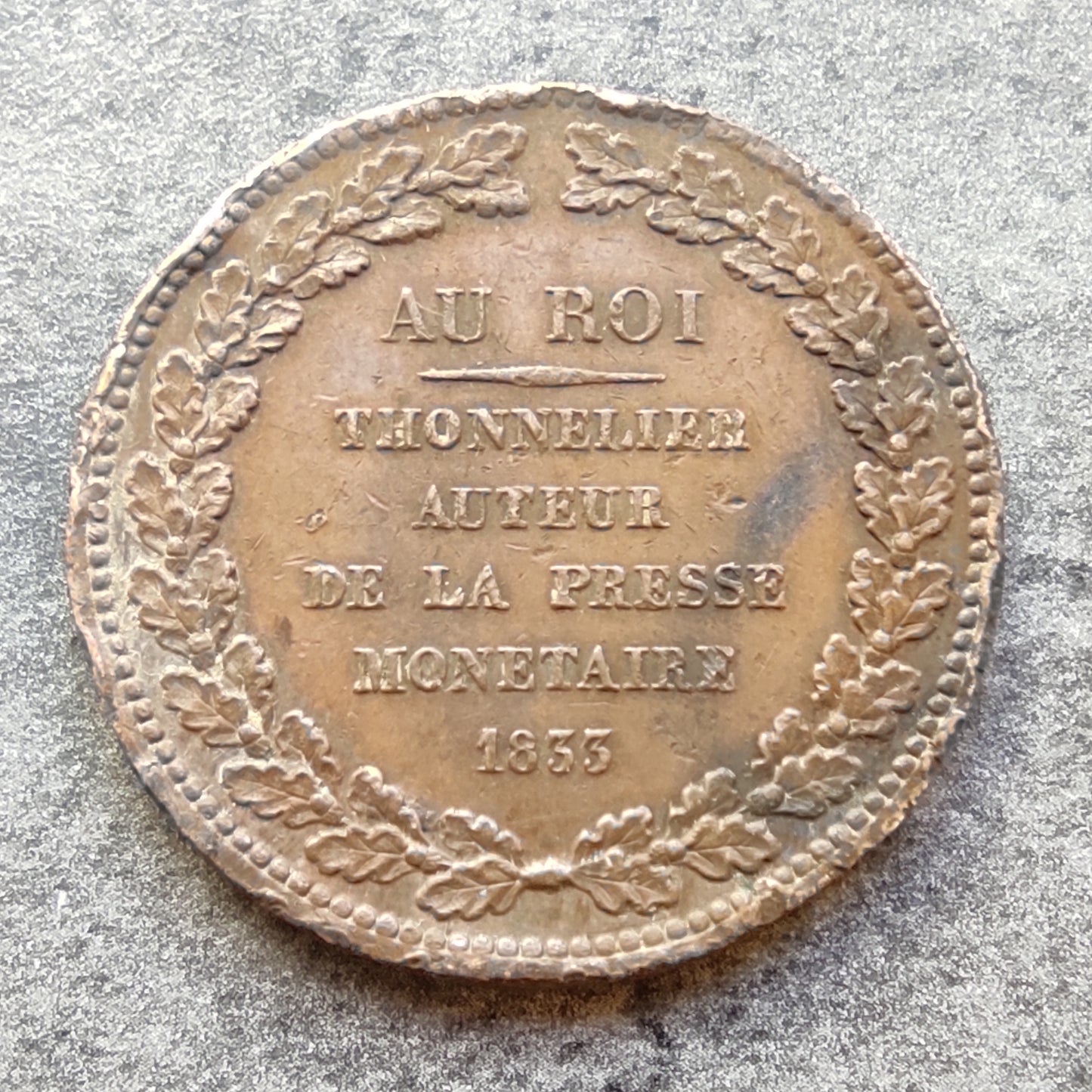 Medalla de ensayo Louis Philippe módulo 5 francos Thonnelier Presse Monétaire 1833 21,24 gr