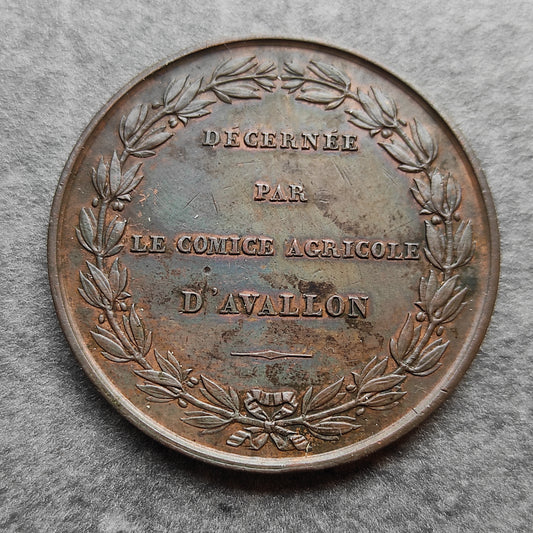 Medalla de cobre otorgada por la feria agrícola de Avallon 31,77 gr 41 mm