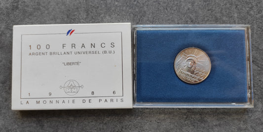 Coffret 100 Francs Liberté 1986 Argent brillant universel BU