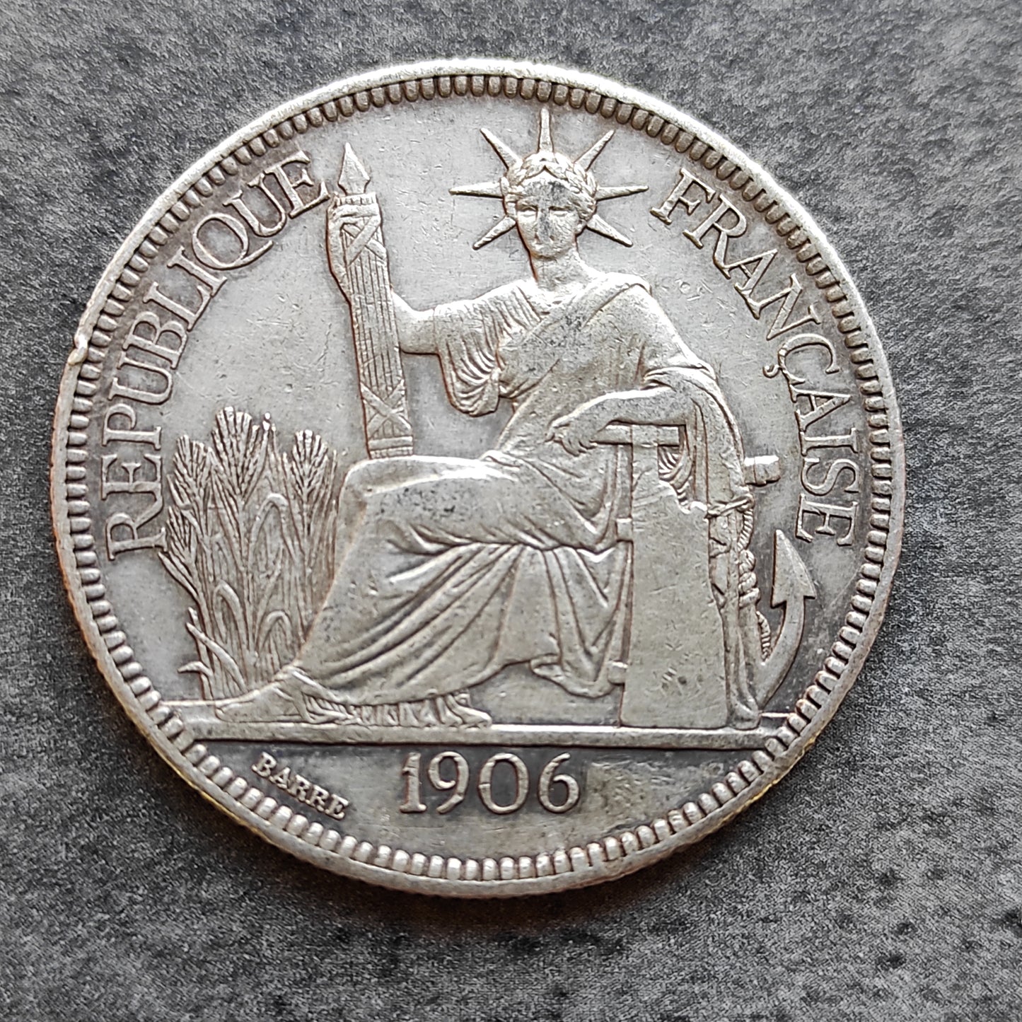 French Indochina Piastre de Commerce 1906 Silver 26.81 gr