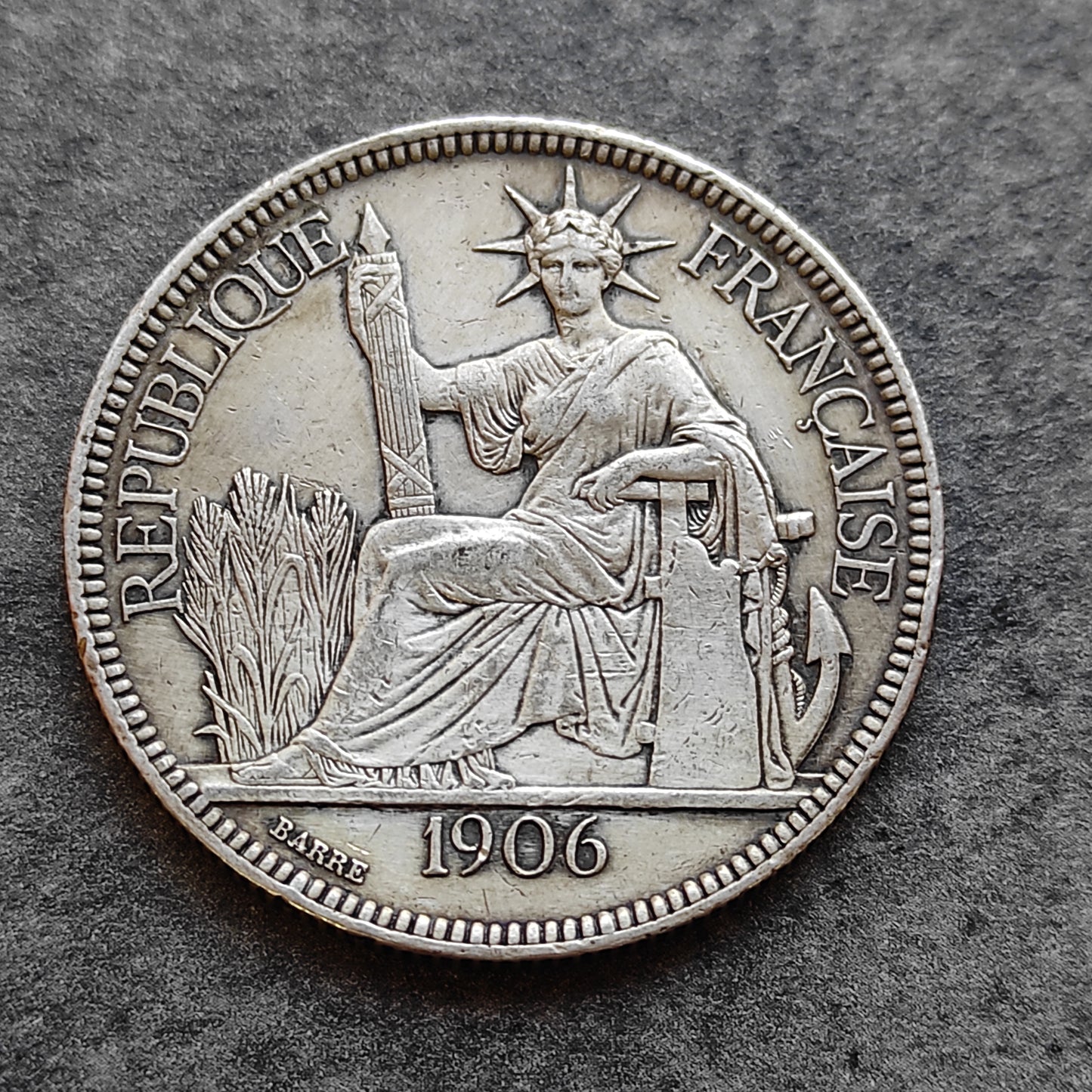 French Indochina Piastre de Commerce 1906 Silver 26,88 gr