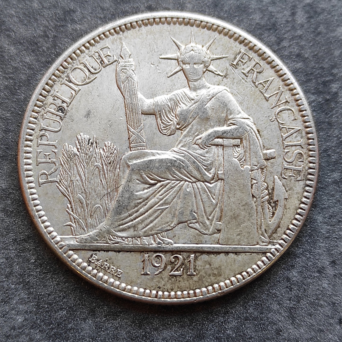 French Indochina Piastre de Commerce 1921 Silver 26,93 gr