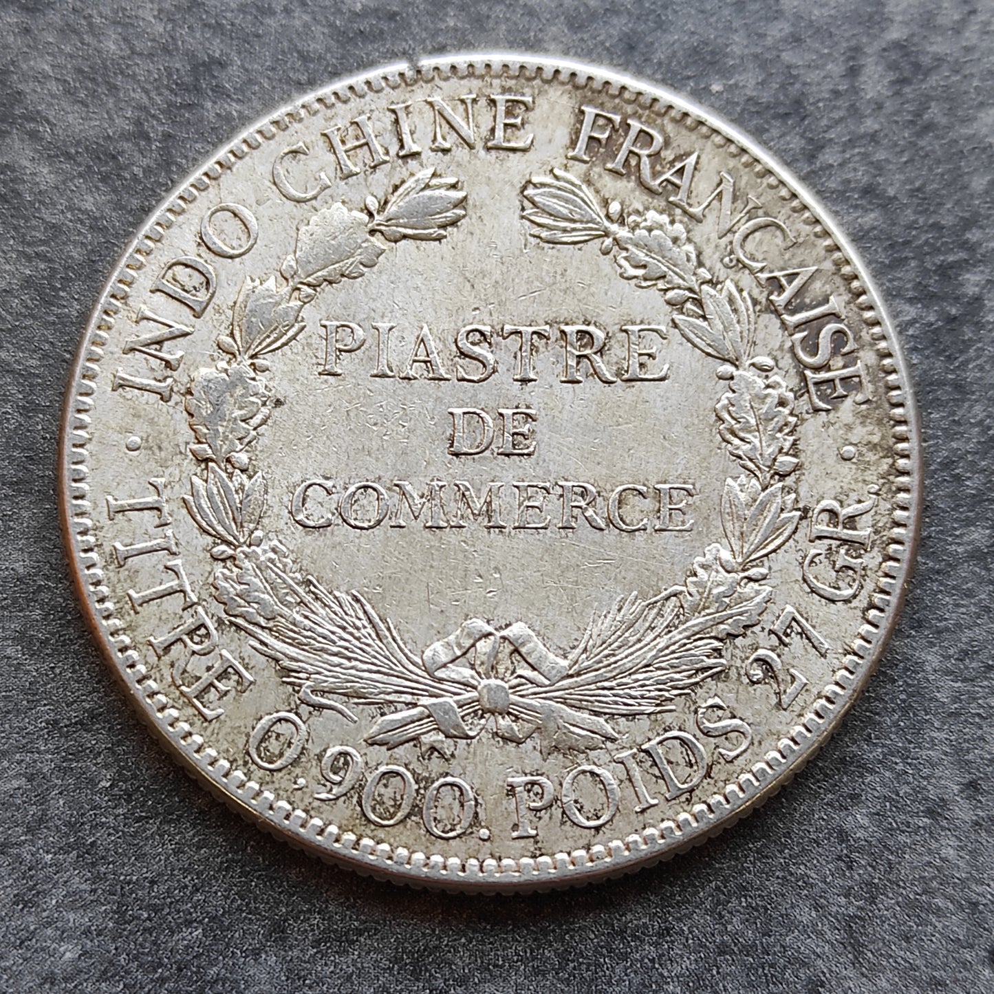 French Indochina Piastre de Commerce 1921 Silver 26,93 gr