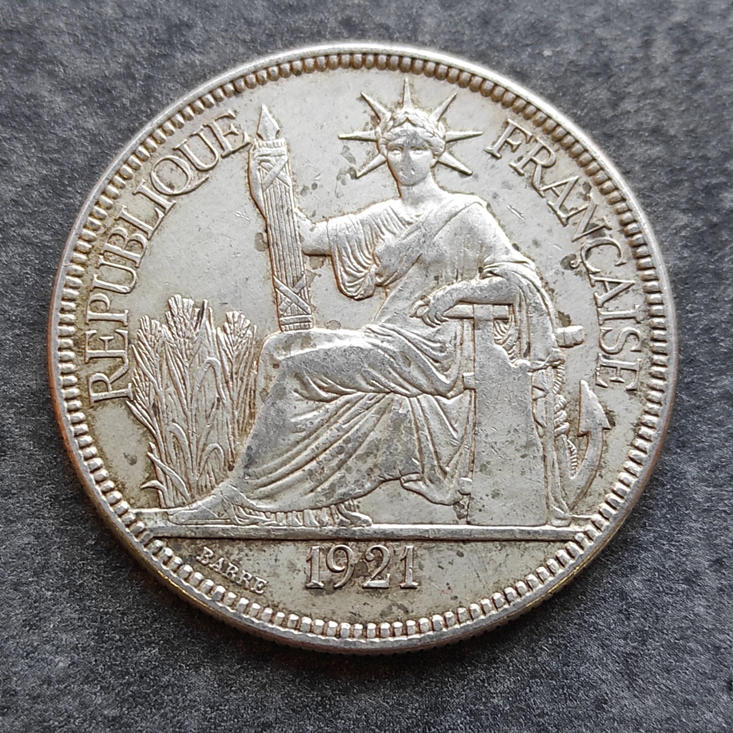 French Indochina Piastre de Commerce 1921 Silver 26.97 gr