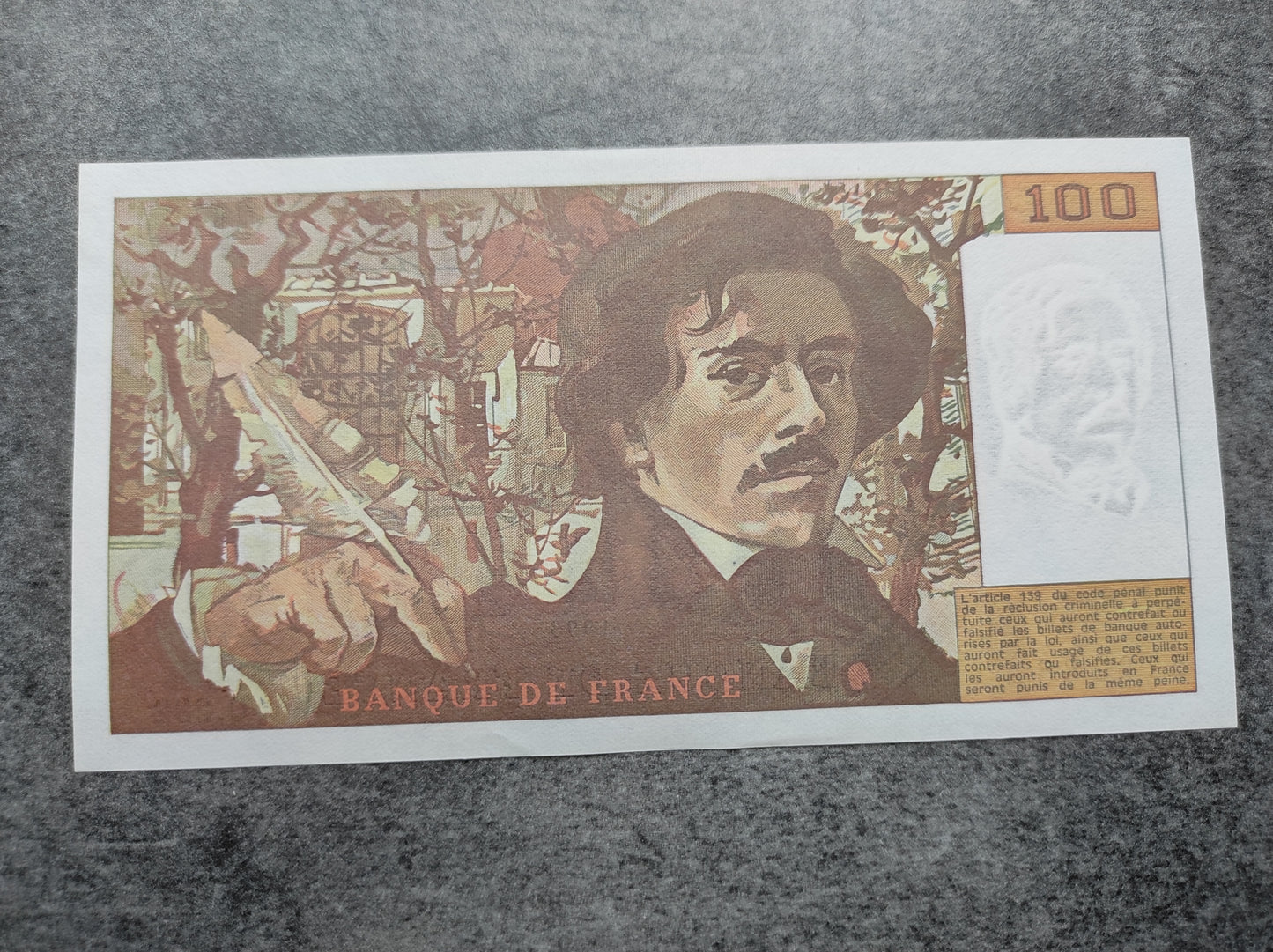 Francia nuevo billete de 100 francos Eugène Delacroix 1993