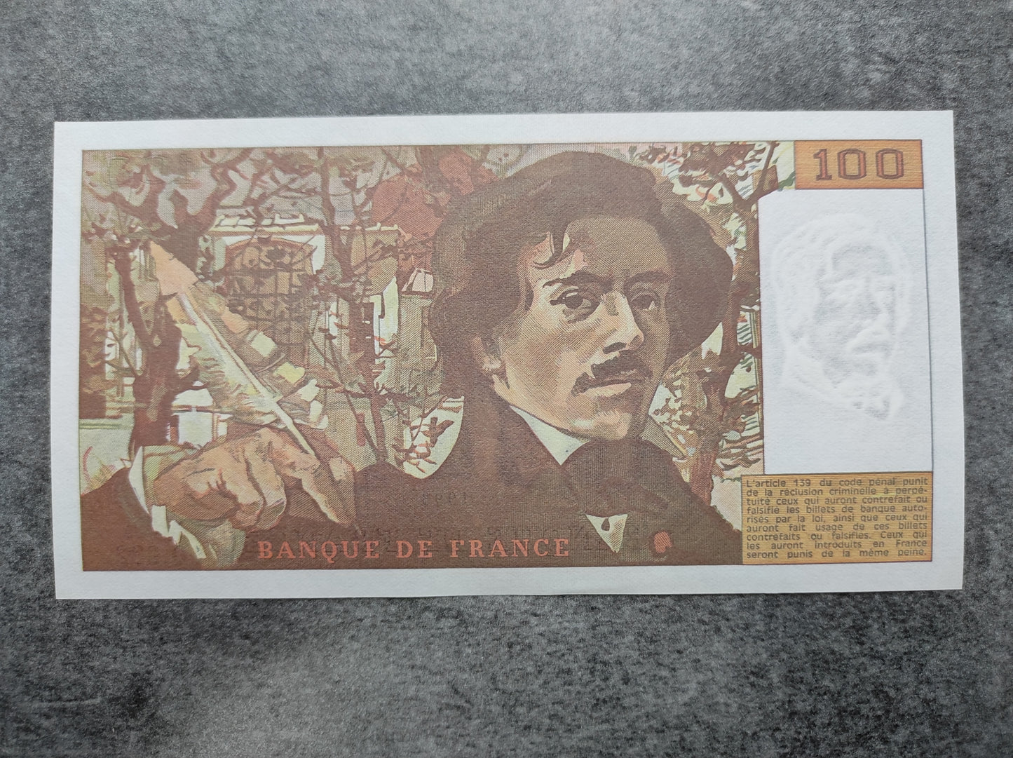 Francia nuevo billete de 100 francos Eugène Delacroix 1993