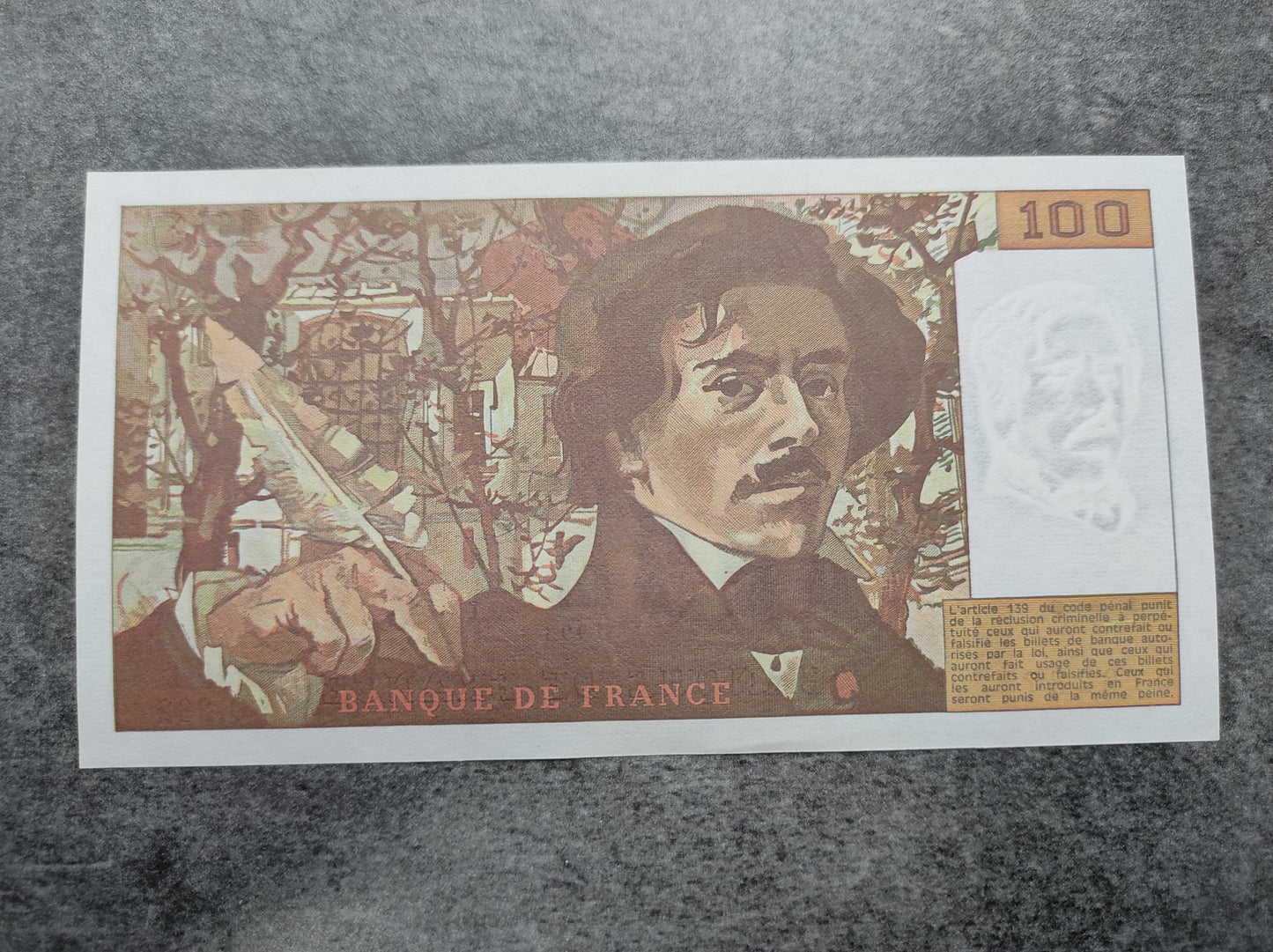 Francia nuevo billete de 100 francos Eugène Delacroix 1993