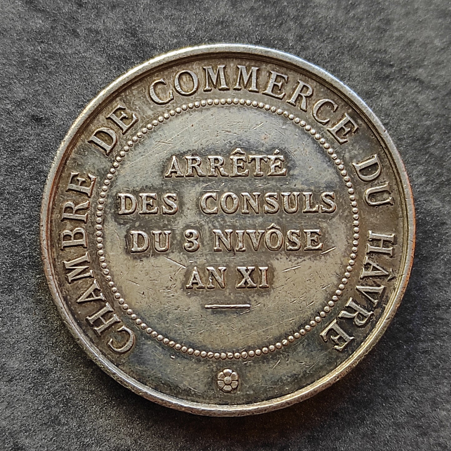 Ficha de plata Cámara de Comercio de Le Havre año XI 25,7 gr 38 mm