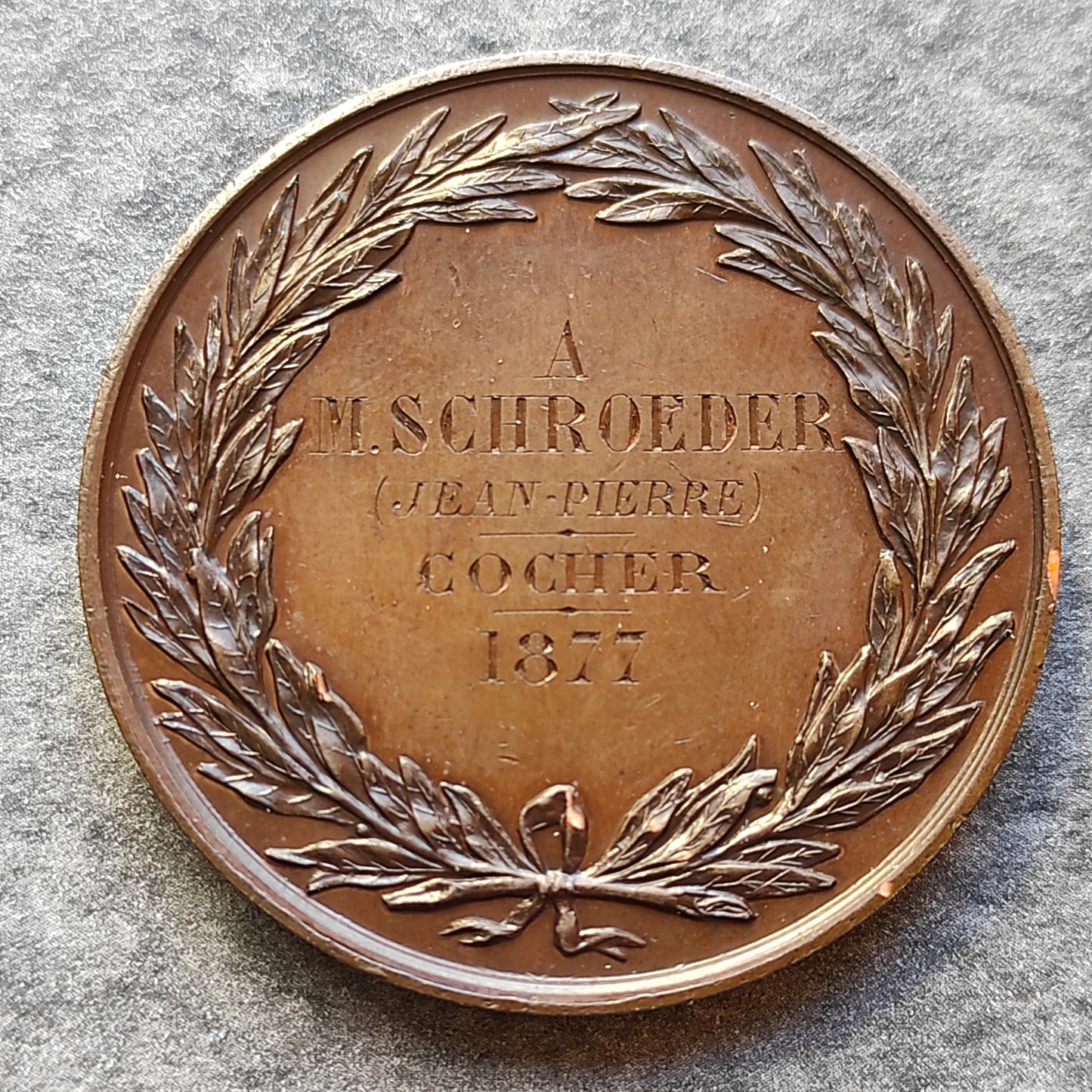 Société Société Protectrice des Pets Compagnie des Omnibus Cocher 1877. Copper 35.4 gr 41 mm