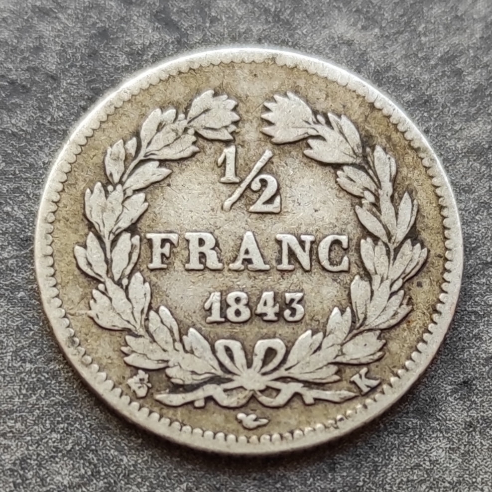 Luis Felipe (1830-1848) 1/2 Franco 1843 K Burdeos Plata