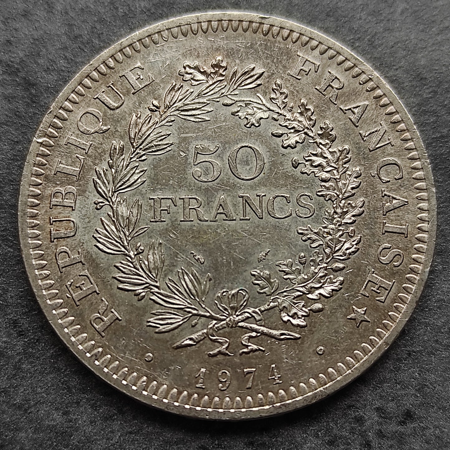 Hercule 50 Francs 1974 Anverso de los 20 Francs. Dinero. 30,20 gramos