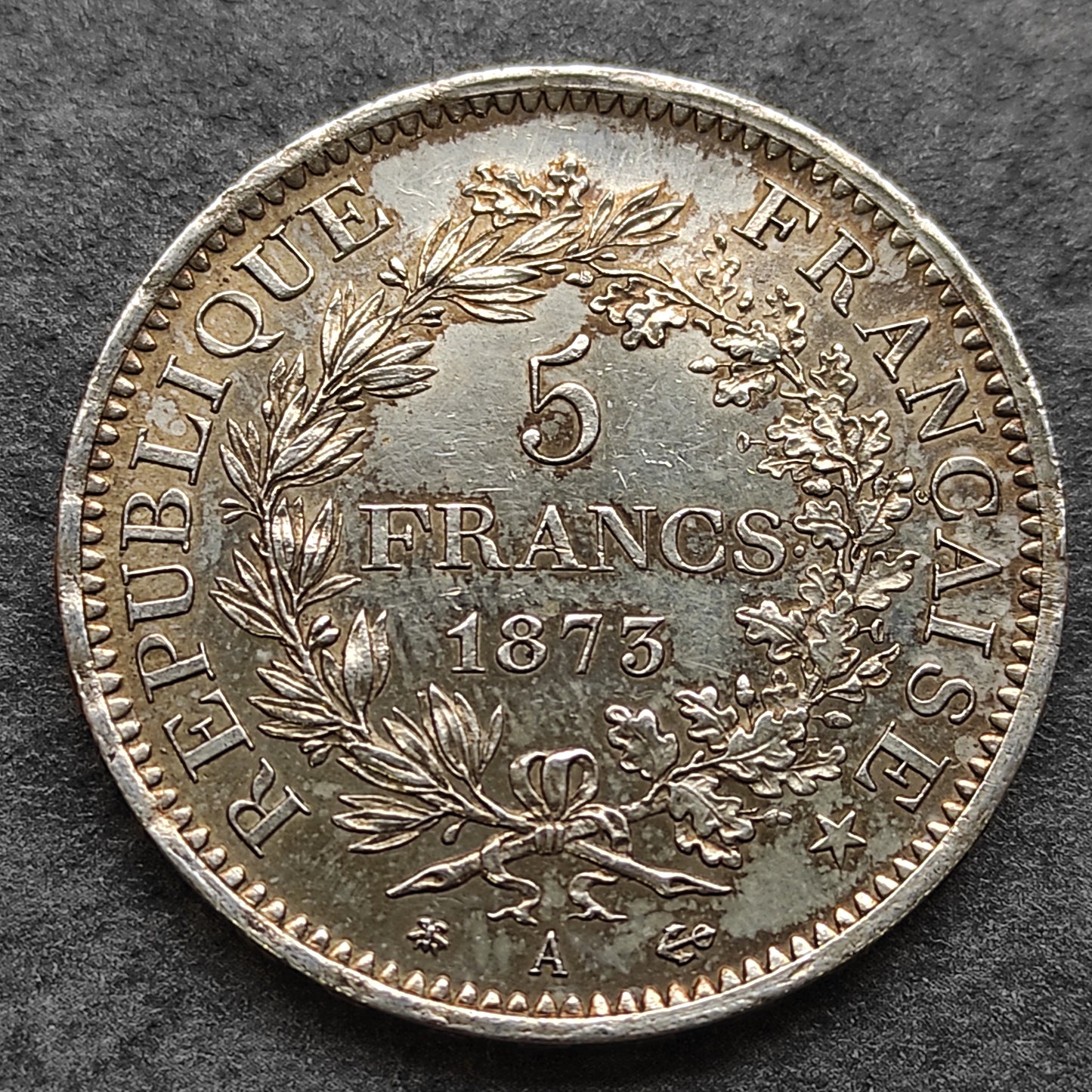 Hércules 5 Francos 1873 A París Plata