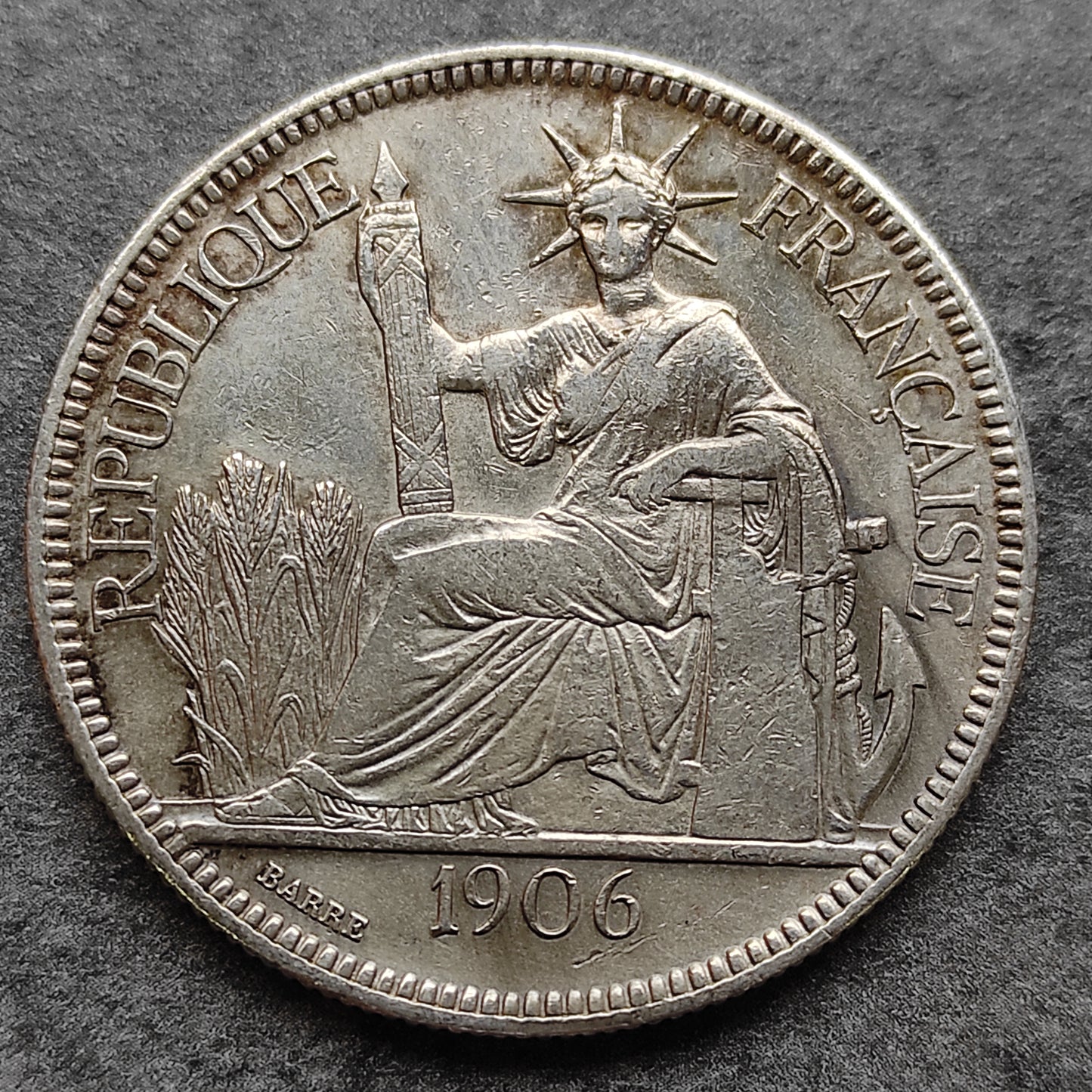 Indochina 1 Trade Piastre 1906 Silver 26.91 gr