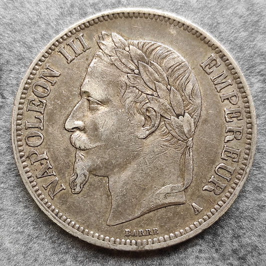 Napoleón III (1852-1870) 5 Francos 1868 A París Plata