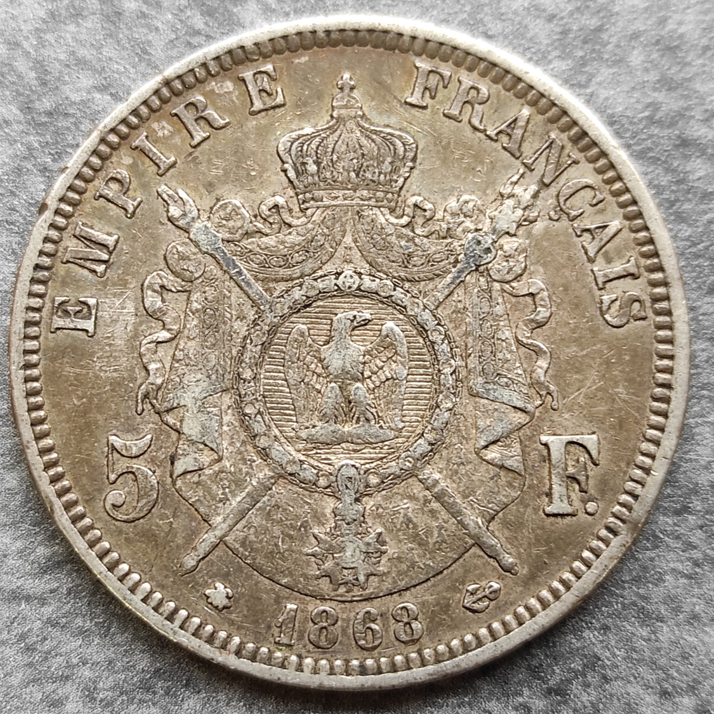 Napoleón III (1852-1870) 5 Francos 1868 A París Plata