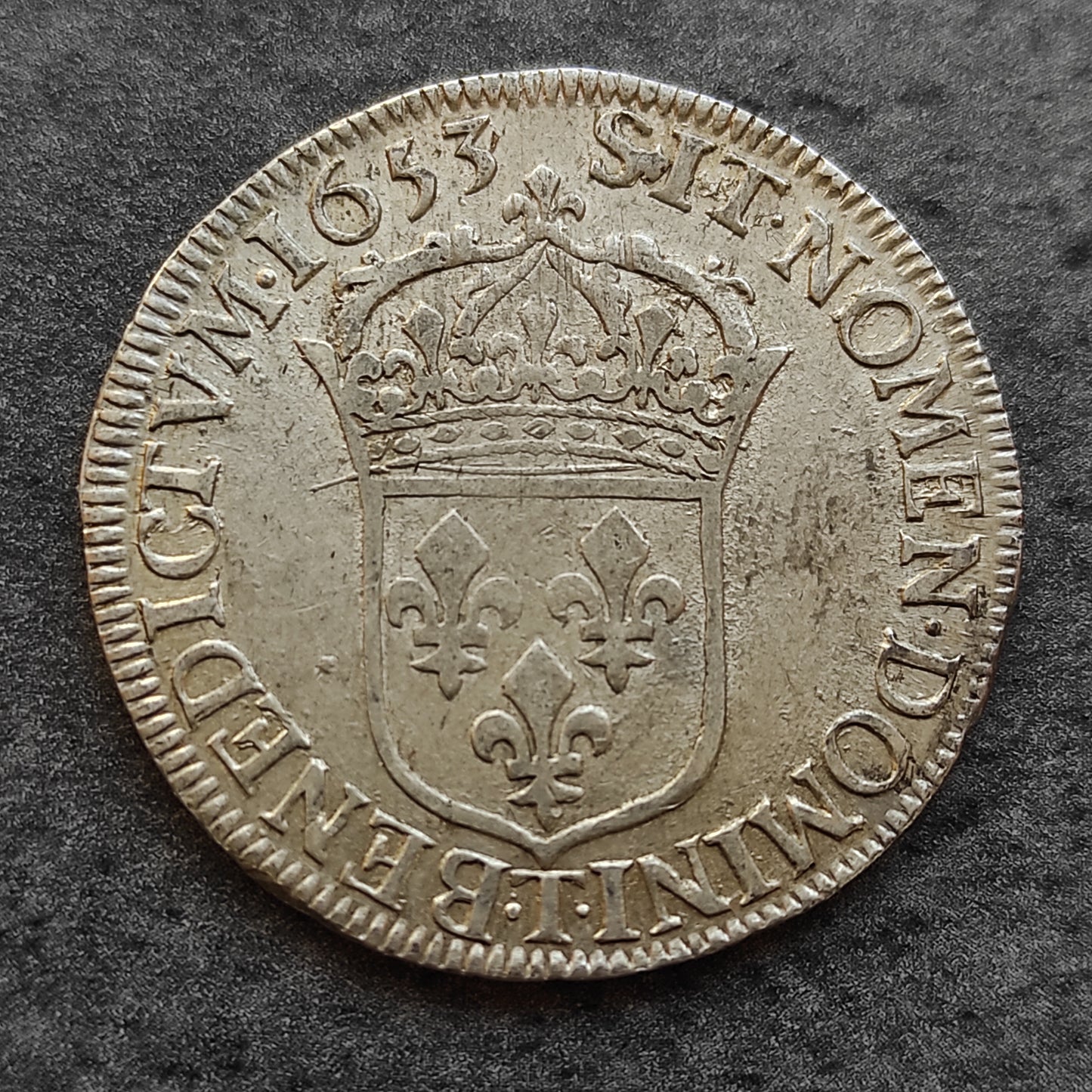 Luis XIV (1643-1715) Medio escudo 1653 T Nantes 13,51 gr