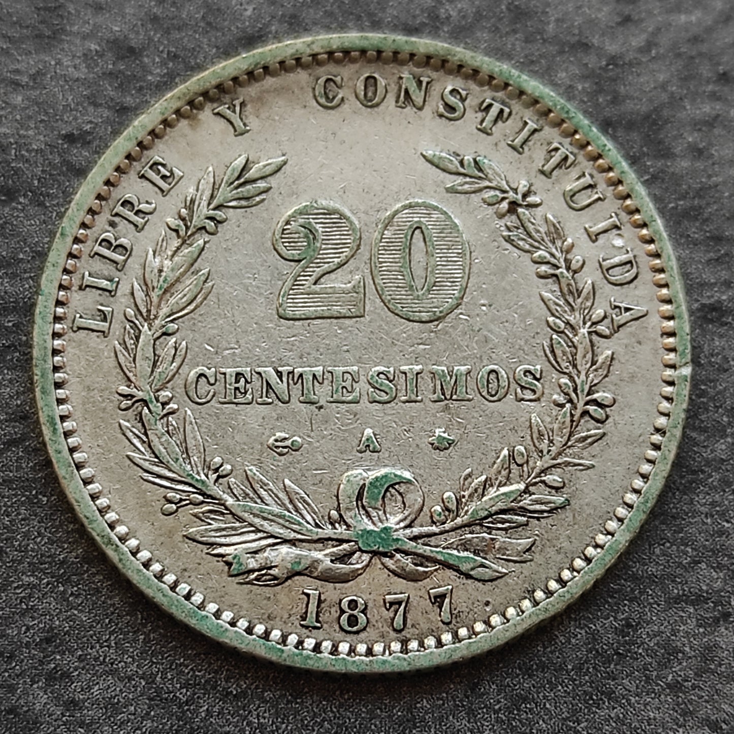 Uruguay 20 CentesMos 1877 Argent 4.89 GR