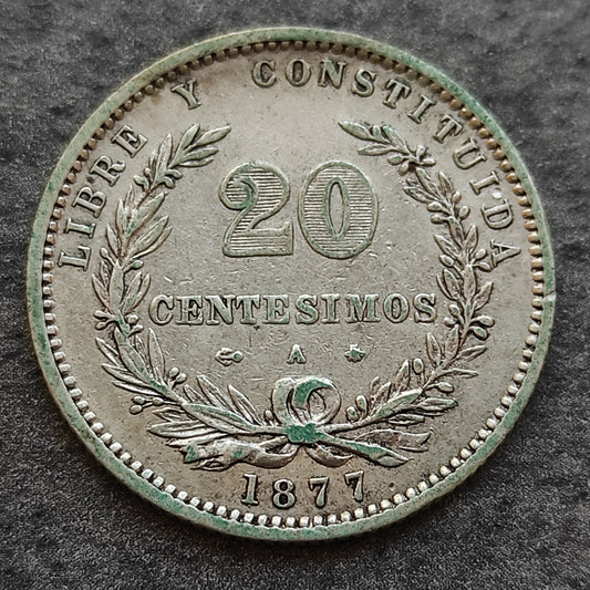 Uruguay 20 Centesimos 1877 Plata 4,89 gr