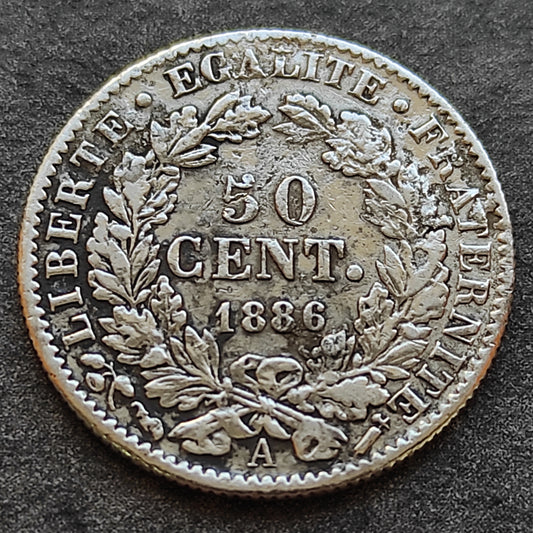 Ceres 50 céntimos 1886 A Plata. limpiado