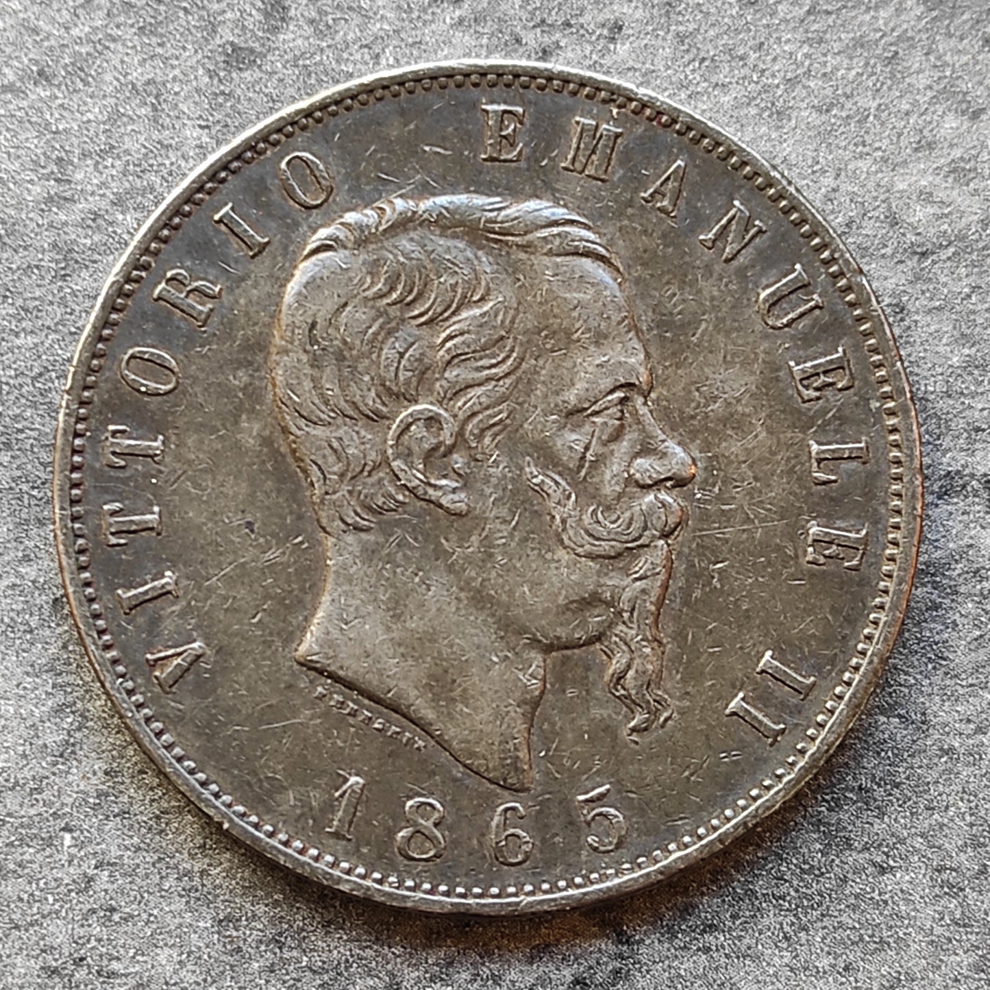 Italia 5 liras 1865 N Nápoles Vittorio Emanuele II Plata 24,93 gr