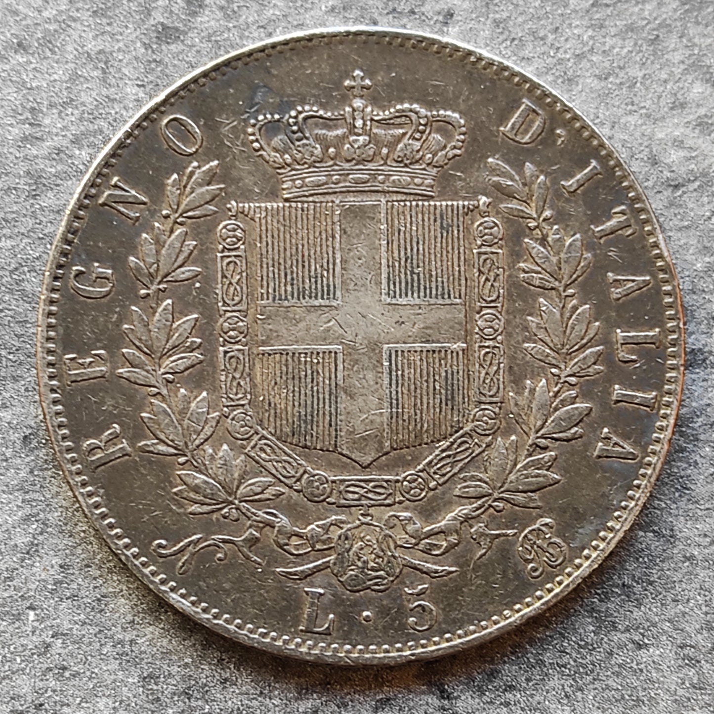 Italia 5 liras 1865 N Nápoles Vittorio Emanuele II Plata 24,93 gr