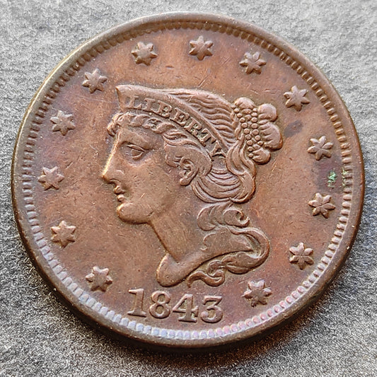 USA Estados Unidos One Cent 1843 Cabello Trenzado 10.79 gr