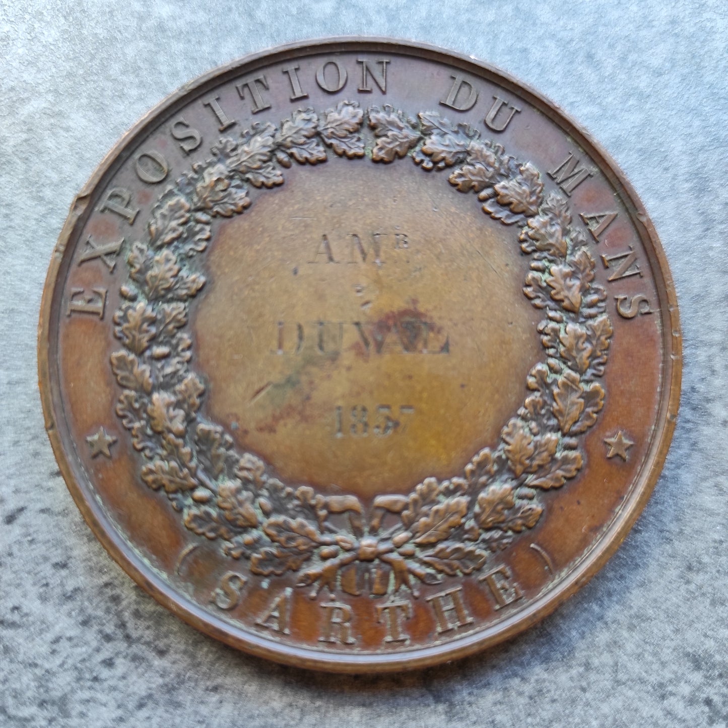 Mans Exhibition Medal (Sarthe) Duval 1857. Copper 91,83 gr