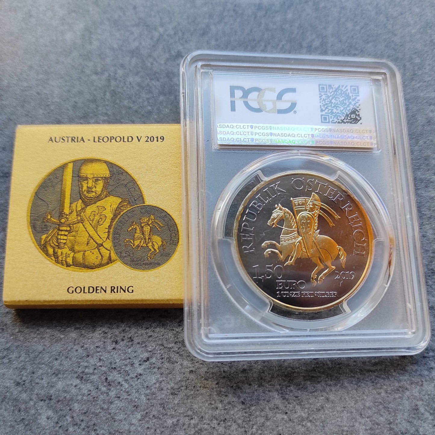 Austria 1,5 euros 1 Oz plata 2019 Oro y Rutenio Leopold V PCGS MS69