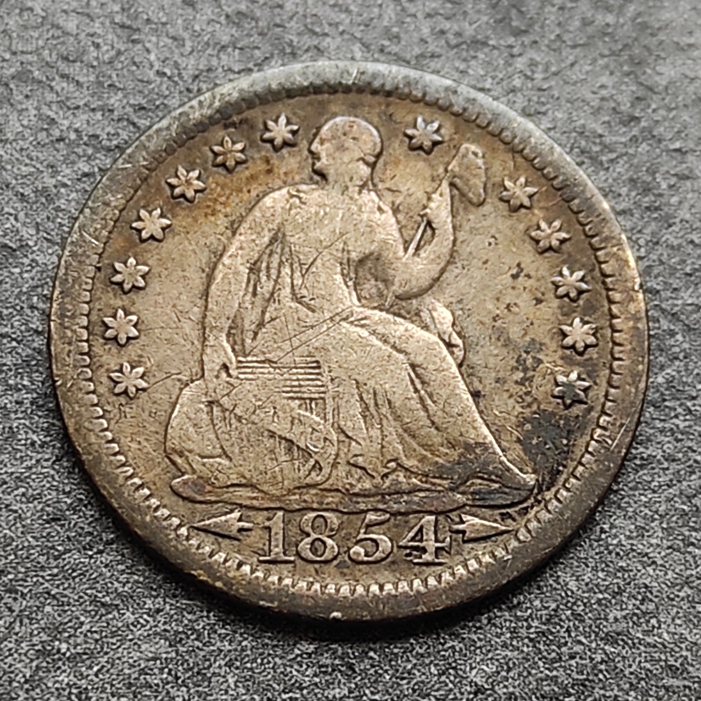 United States Half Dime 1854 SEATED LIBERTY Silver 15.5 mm 1.18 gr