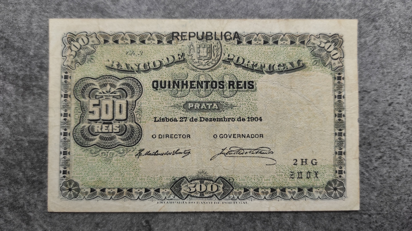 Billete de Portugal de 500 reis 1904