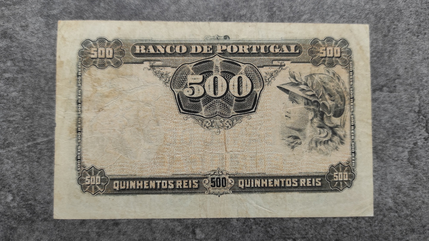 Billete de Portugal de 500 reis 1904