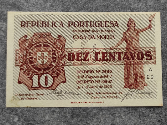 Billete de 10 Centavos de Portugal 1925