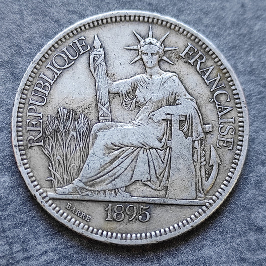 Indochina Francesa 1 Piastre de Commerce 1895 Plata 26,88 gr