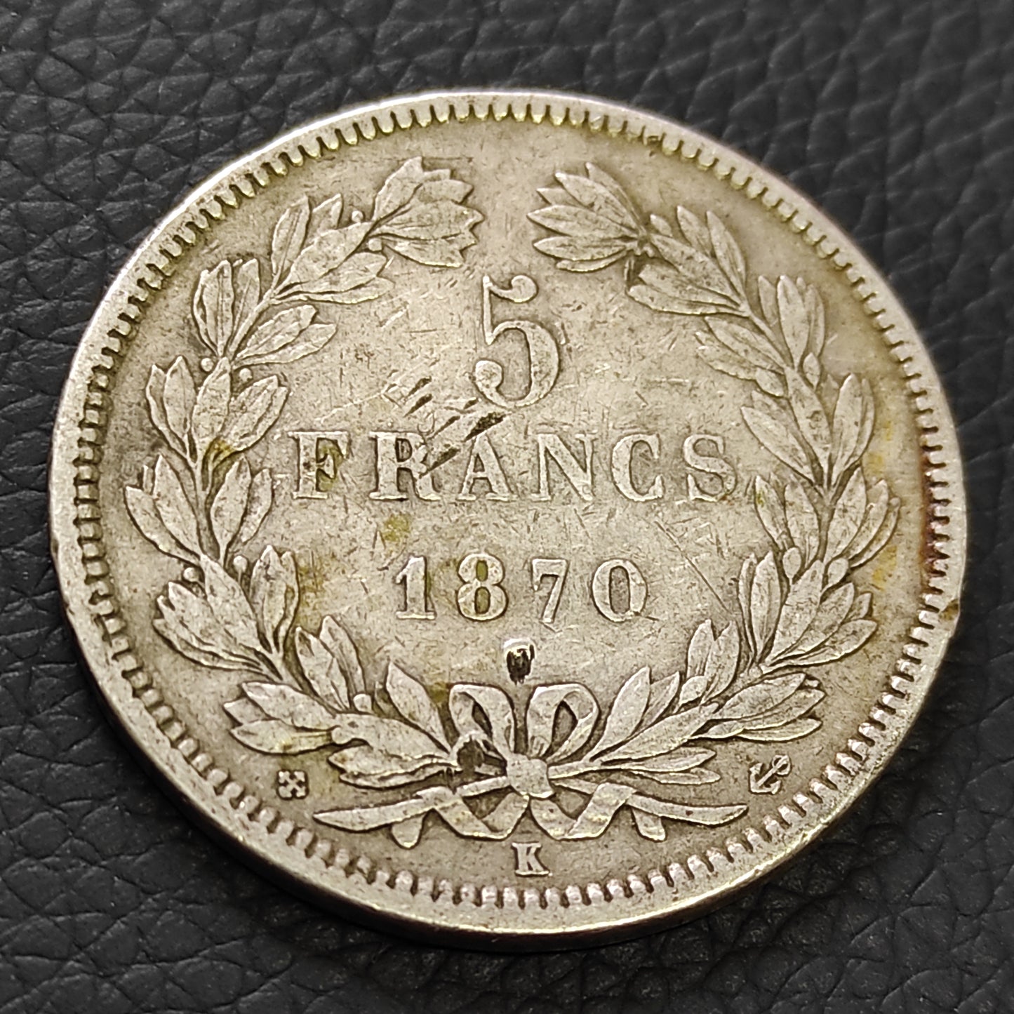 Ceres 5 francos sin leyenda 1870 K Burdeos. Dinero. 26,17g