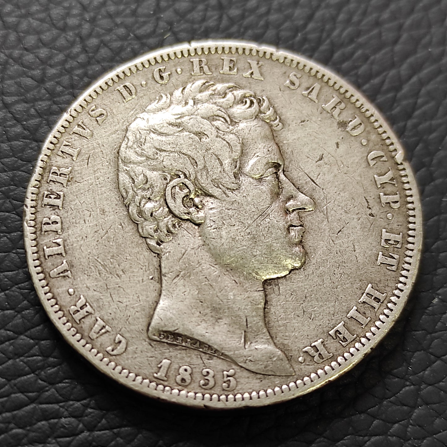 Italia. Reino de Cerdeña. 5 liras 1835 P Ancla de Turín. Dinero. 24,63g