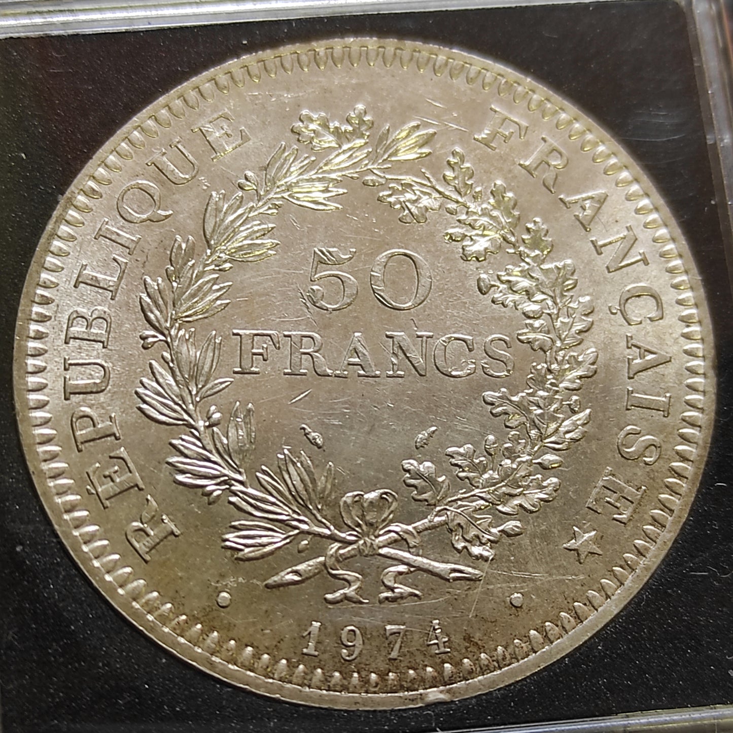 Hercule 50 Francs 1974 Anverso de los 20 Francs. Dinero. 30,06g