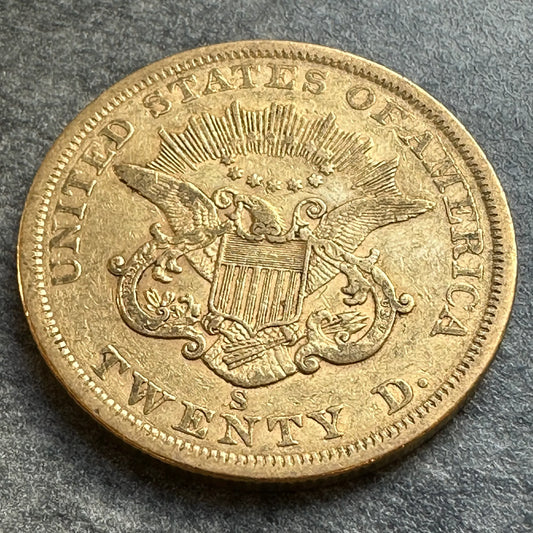 USA TWENTY D. 20$ Liberty Head (1849-1866) 20 Dollars Or 1863 S San Francisco 33,29 gr