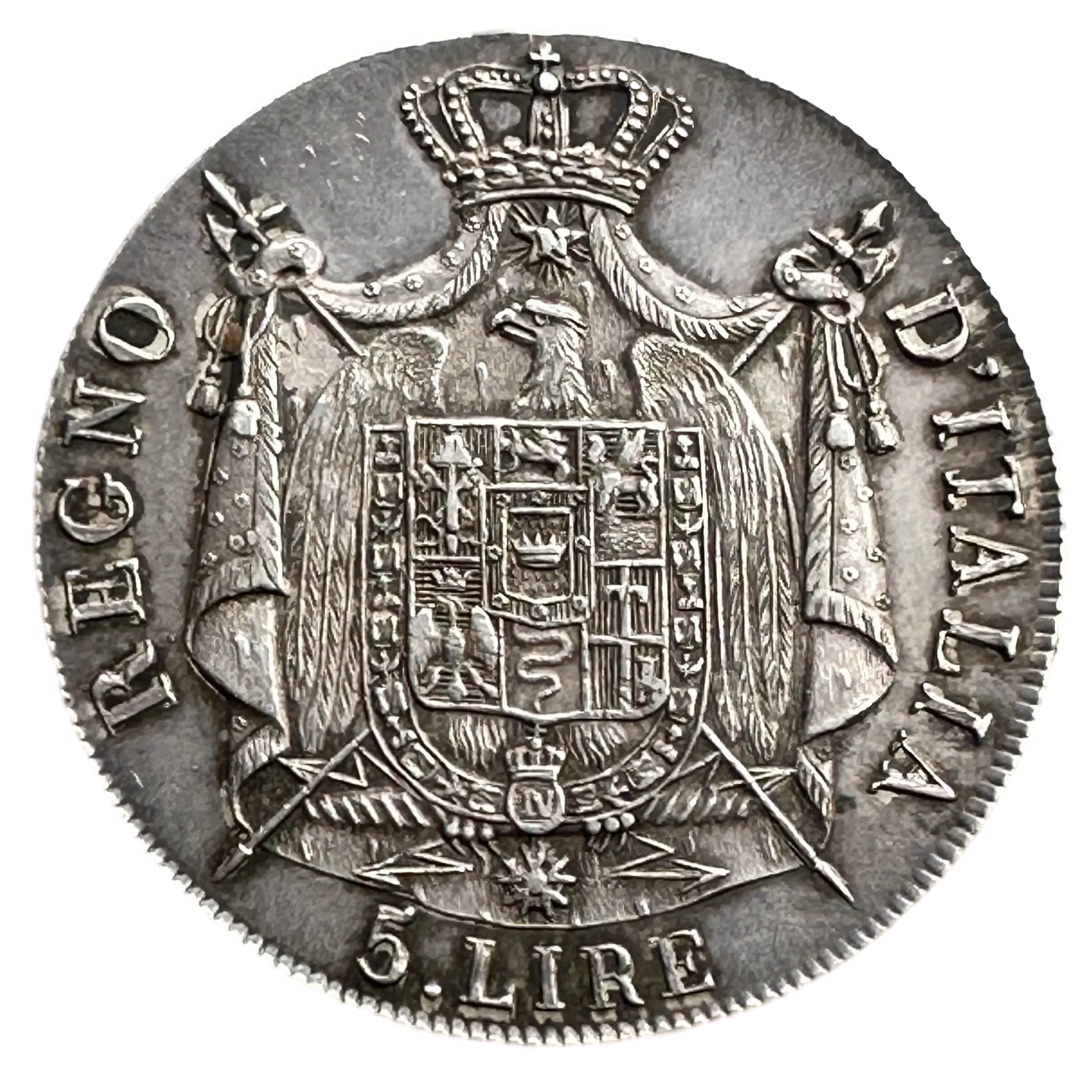 Italie 5 Lire 1811 B Bologne Napoleon Emperor and King Argent 25.02 gr SUP