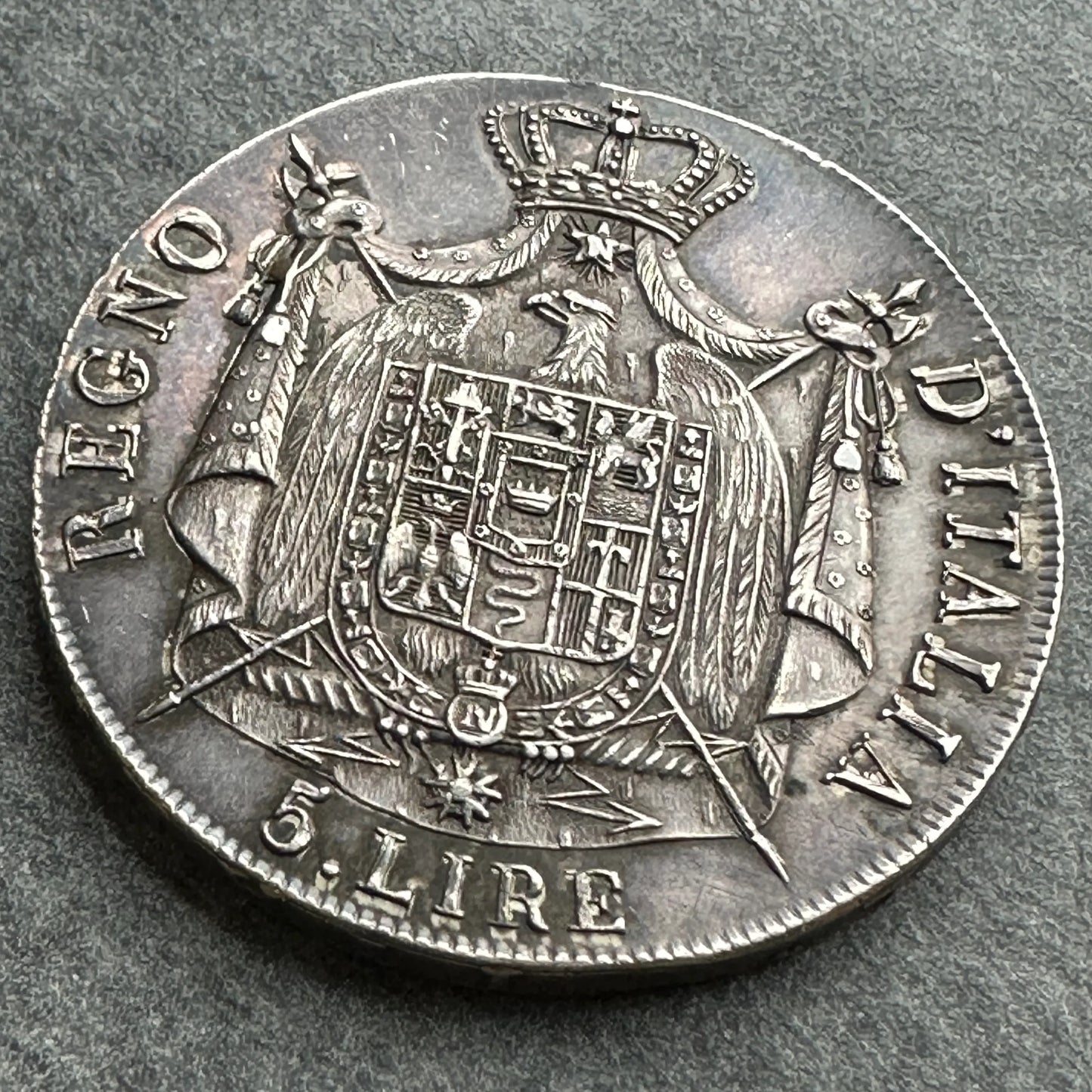 Italie 5 Lire 1811 B Bologne Napoleon Emperor and King Argent 25.02 gr SUP