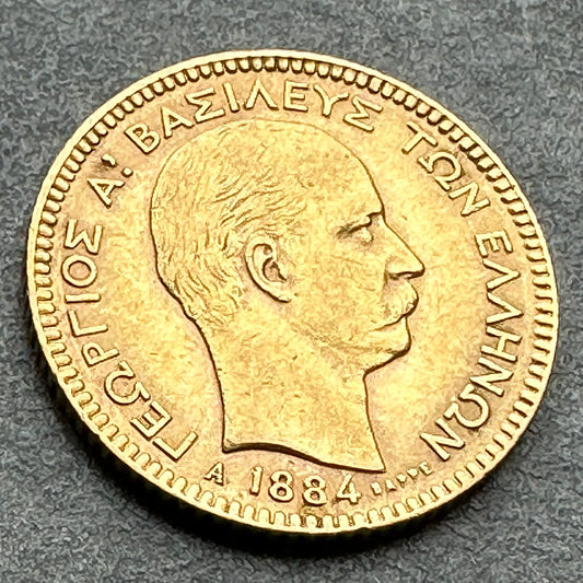 Grecia Jorge I (1863-1913) 20 dracmas Oro 1884 A París 6,41 gr RARO